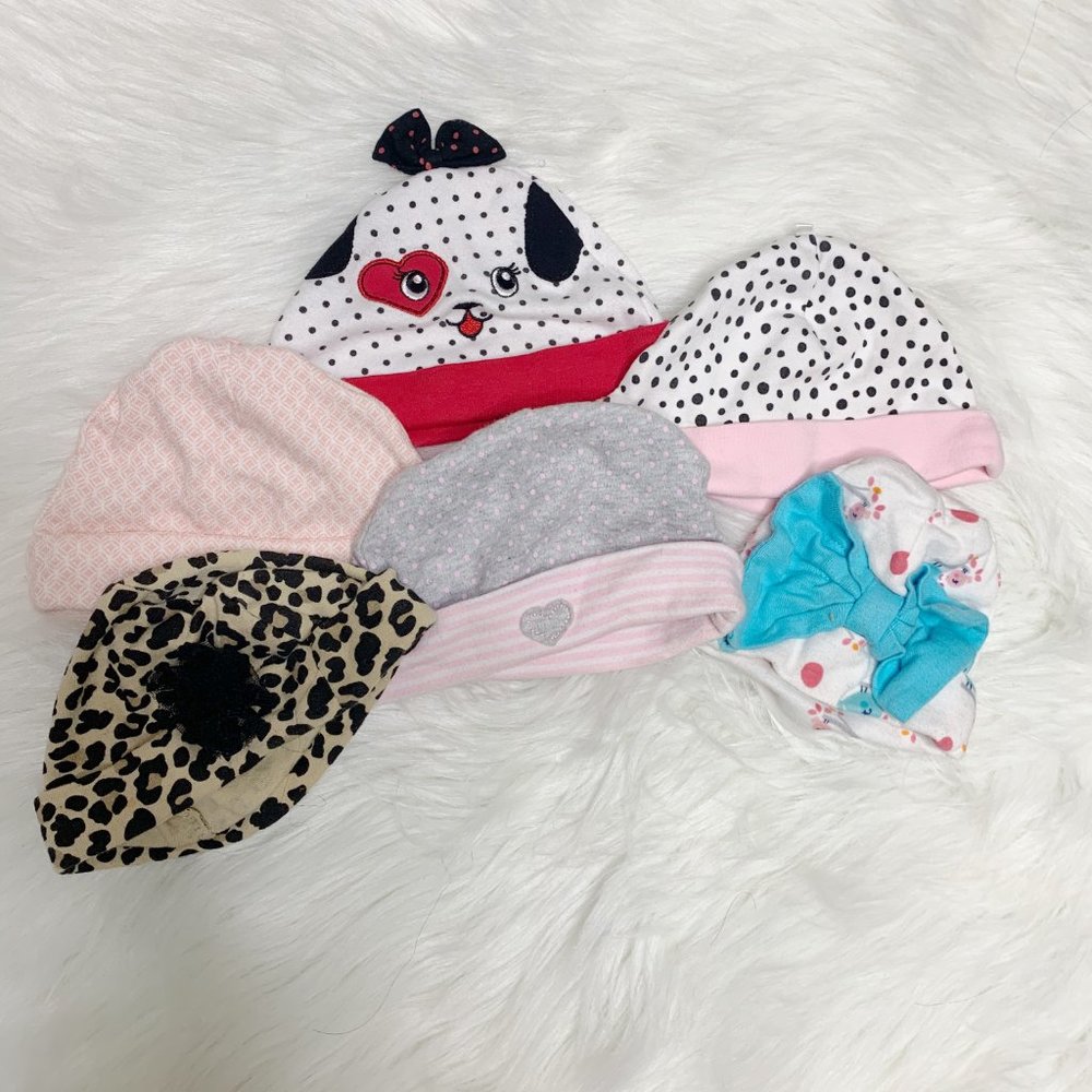 Assorted Bundle of 6 Baby Girl Hats 0-6 months